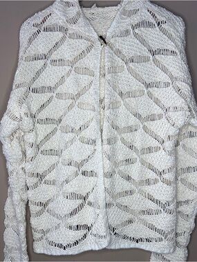 Esprit Open Knit Hooded Single Button Layer, Crochet Like, Cover-up, Beach, Boho